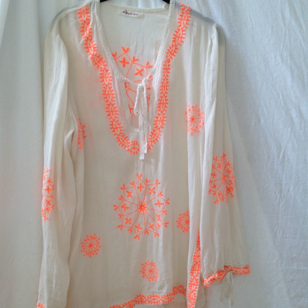 White tunic/bikini cover up with embroidery