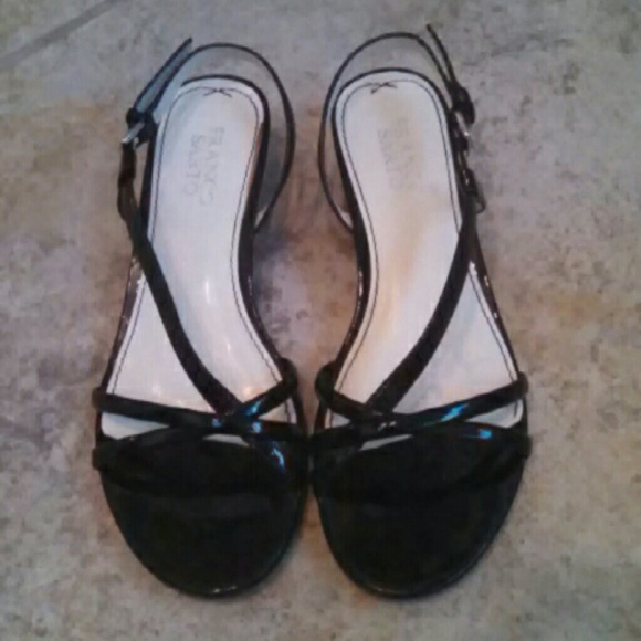 Black patent Franco Sarto kitten heel sandals