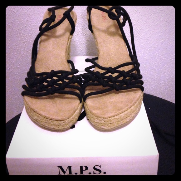 M.P.S. Black tie up wedge sandals