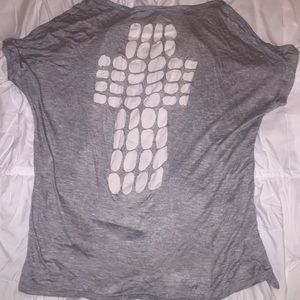 Grey cross cutout on back  shirt