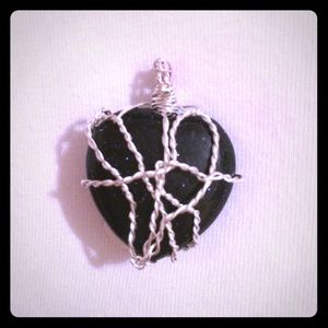 Blue Gold Stone Sterling Silver Wire Pendant