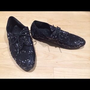 Black Sequin Oxford style Shoes