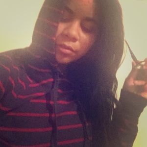 Striped navy blue and red pullover hoodie