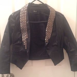 Leather jacket with studded collar