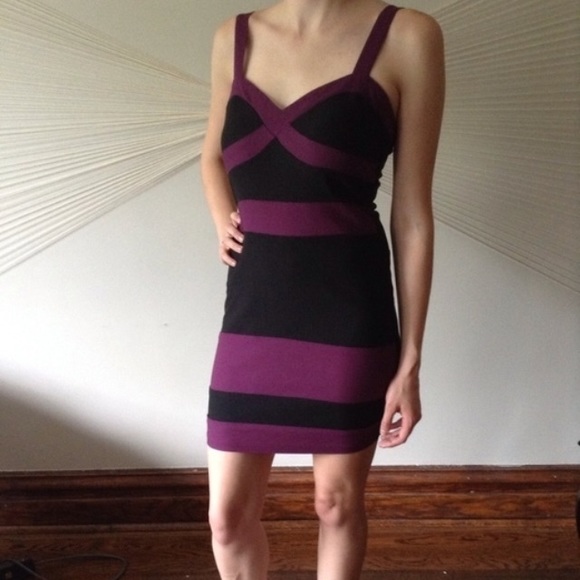 Black and Purple Bandage Style Cocktail Dress