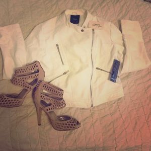 White faux leather moto jacket