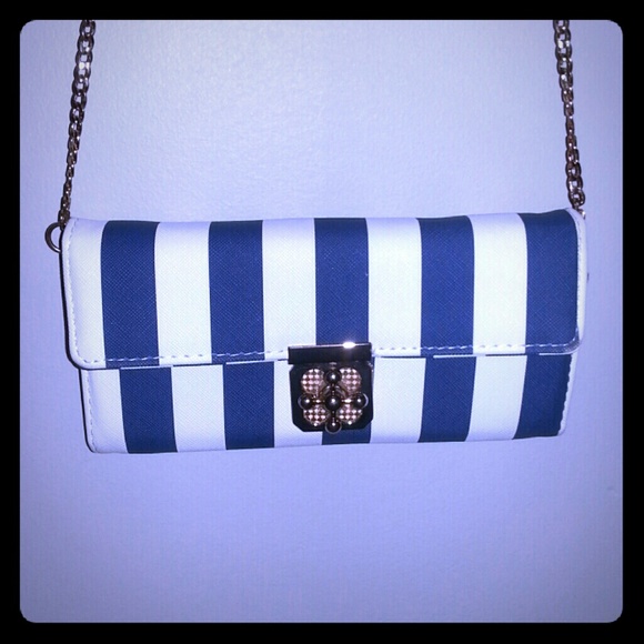 Blue and white stripes clutch w/ gold hardware