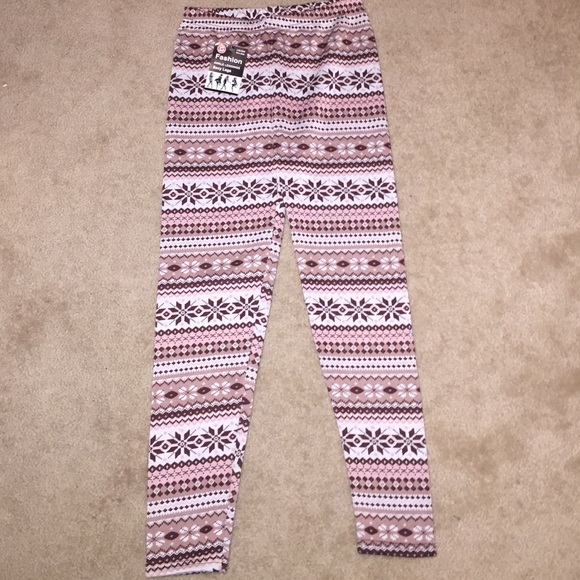 NWT Pink and Brown Snowflake Leggings