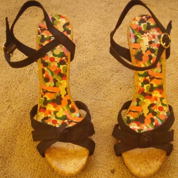 Black and Cork heeled sandals