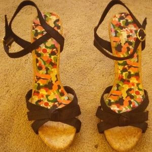 Black and Cork heeled sandals