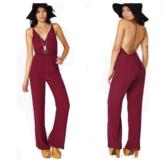 Burgundy V neck Jumpsuit - Picture 1 of 1