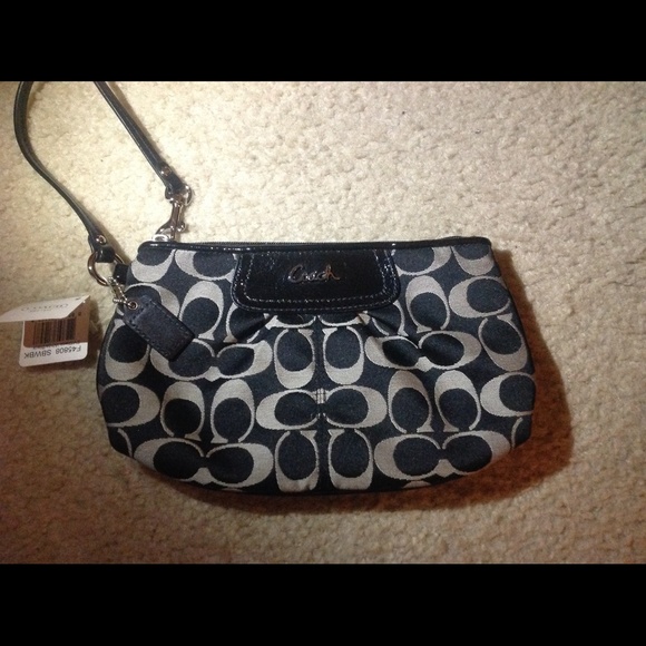 Large Black & White Coach Wristlet