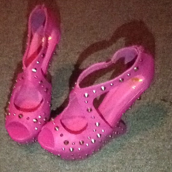 Pink studded gravity heels.