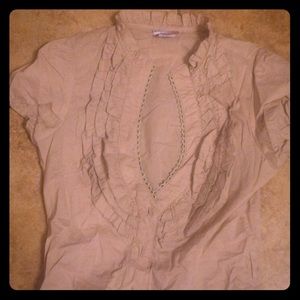 Tan sz small low cut ruffle top.