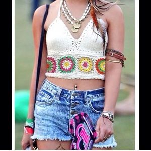 Crochet knit top crop boho hippy Coachella earring