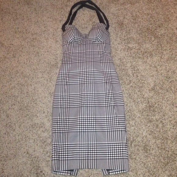 Black and White Plaid Pencil Dress - Picture 1 of 2