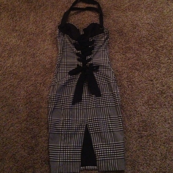 Black and White Plaid Pencil Dress - Picture 2 of 2