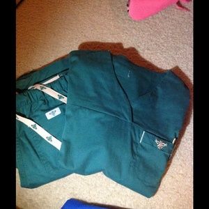 Med Couture Dark Green & Tan Scrubs