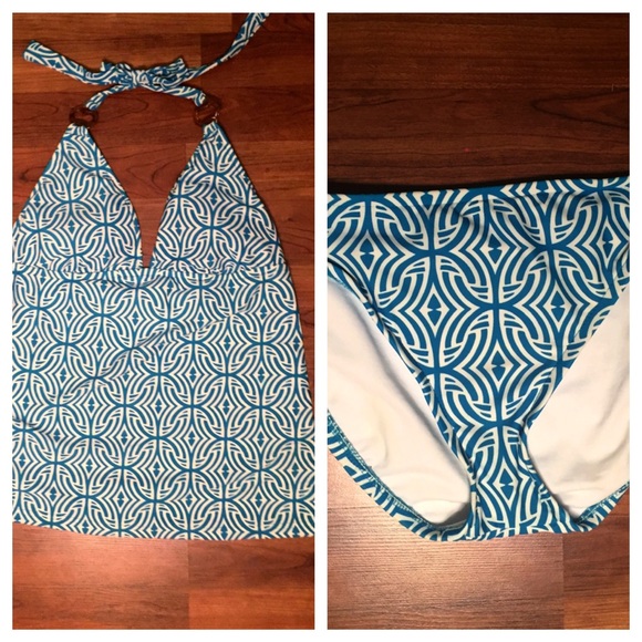 Blue and White Tankini Bathing Suit - Picture 1 of 4