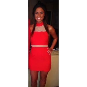 NAVEN Red Paneled Peekaboo Dress