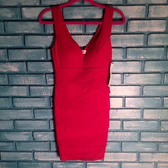 Red Dress Deep V-Neck