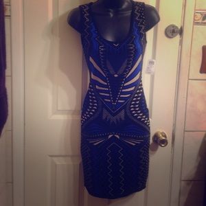 Gold blue and black close knit dress