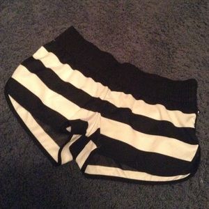 Black and white striped beach shorts