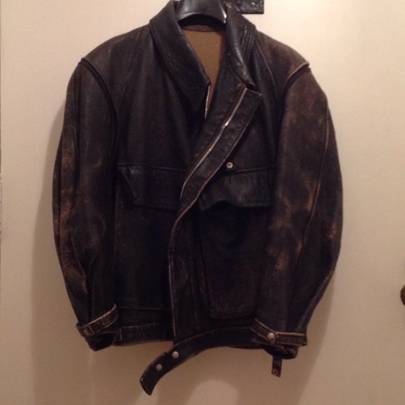 Vintage black leather horsehair motorcycle jacket