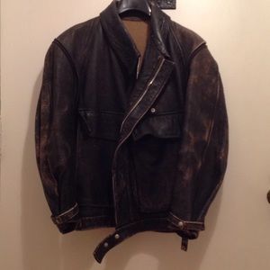 Vintage black leather horsehair motorcycle jacket