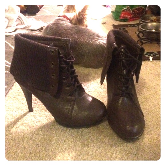 Dark brown heeled booties