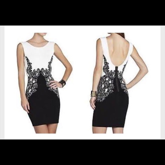 BCBG Jenn Black and white jacquard bandage dress