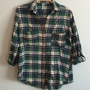 Green Plaid shirt with Studs