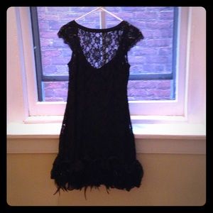 Black  lace  dress with feather detail bottom