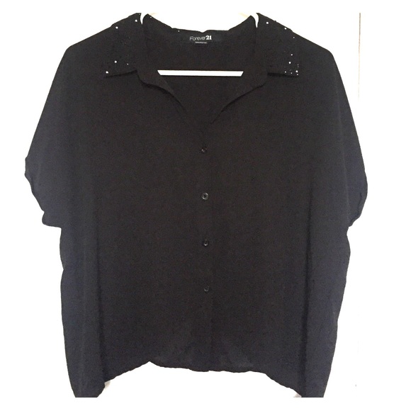 EUC silky black top with open back
