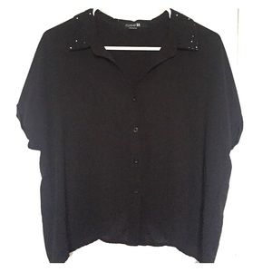 EUC silky black top with open back