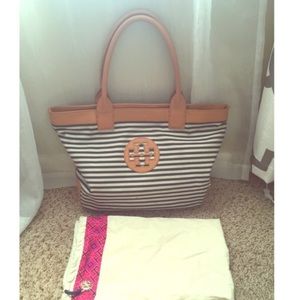 Tory Burch Navy and White striped tote