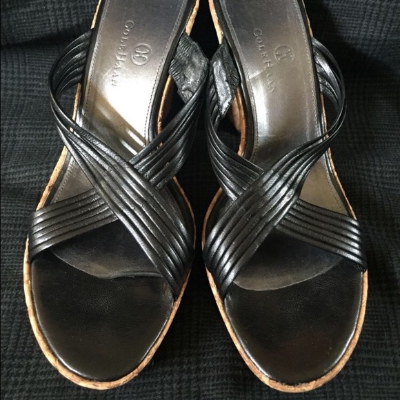 Authentic Cole Haan Black Wedges Cork Women's 8