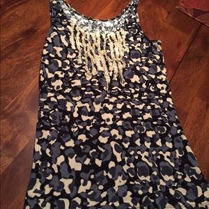 Blue and cream printed tank top