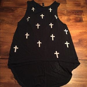 Black tank with cream colored crosses