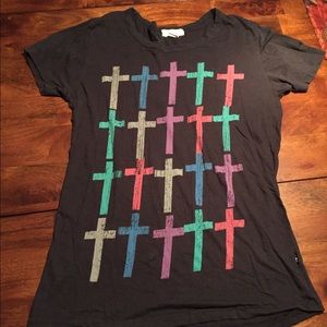 Grey top with colorful crosses