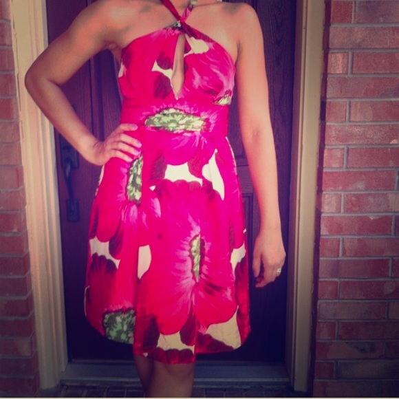 BCBG Red Floral Halter Dress