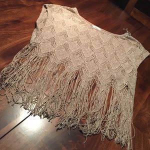 Beige, sparkle, fringe crop top