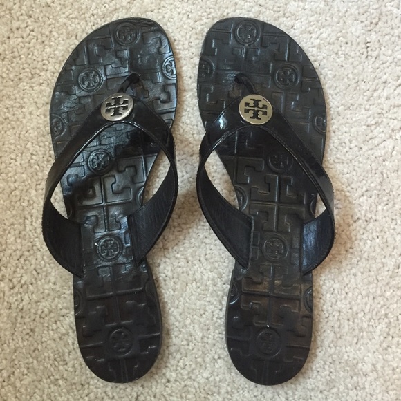 Black Tory Burch patent leather thora sandals