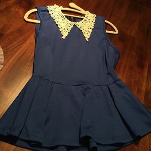 Royal blue peplum with lace and pearl collar