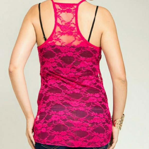 Romantic Lace Fuchsia Plus Size Tunic - Picture 2 of 3