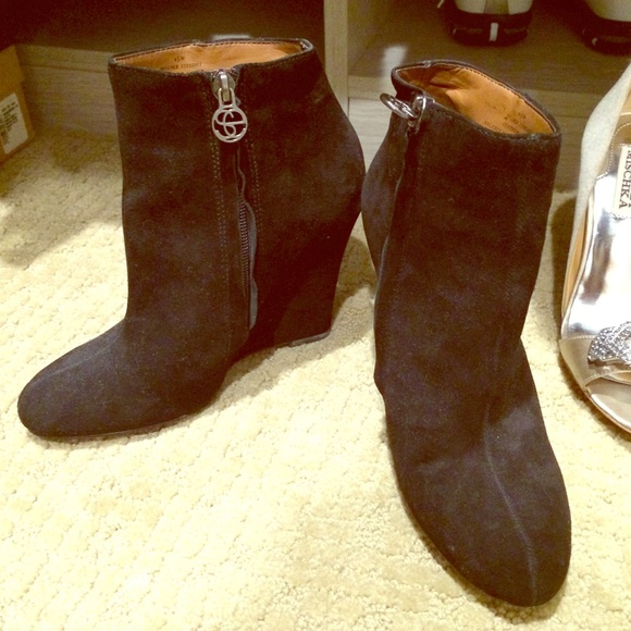Sam Edelman Suede Black Wilma Wedge Booties