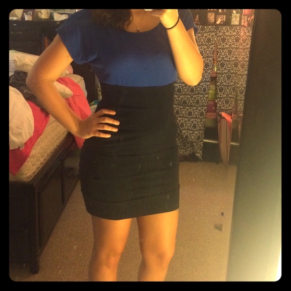 Royal blue and black shirt sleeve dress