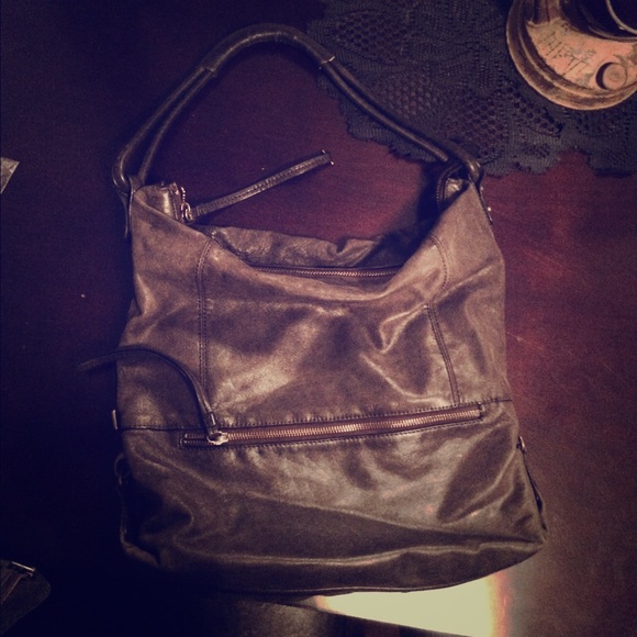 Dark grey leather bag with great hardware details