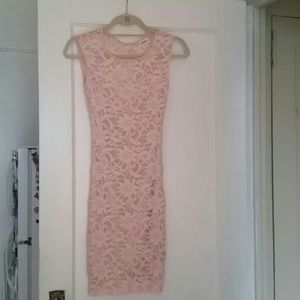 Light pink lace open back dress