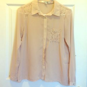 Sheer button-up with lace detail